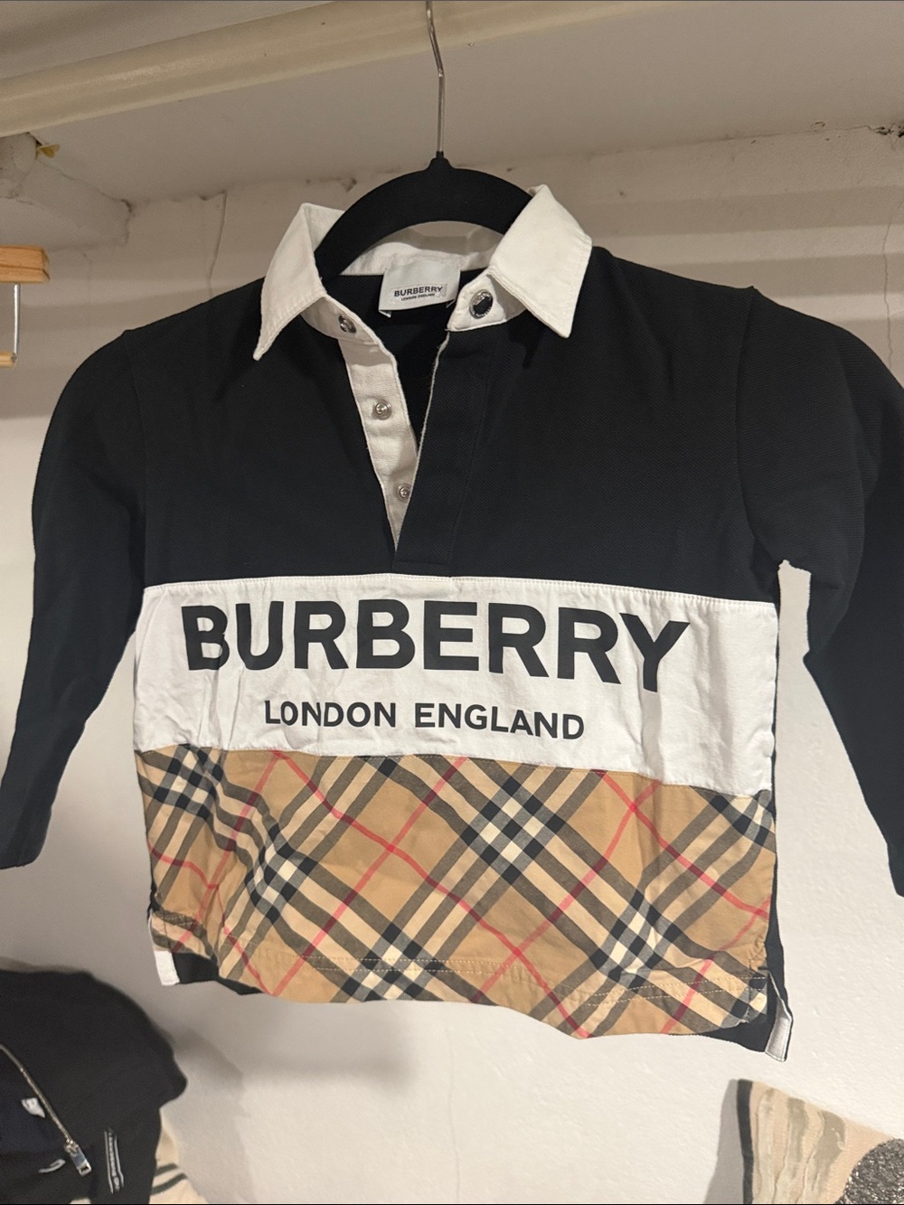 Burberry Kids Black, White & Beige Logo Rugby Top